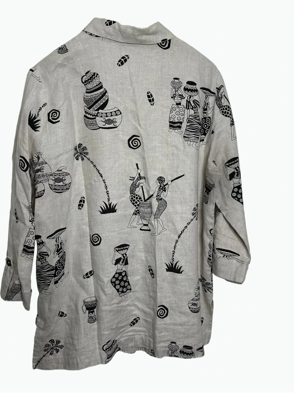 Vintage Hot Cotton by Marc Ware 100% Linen African Tribal Graphic Tunic Top M